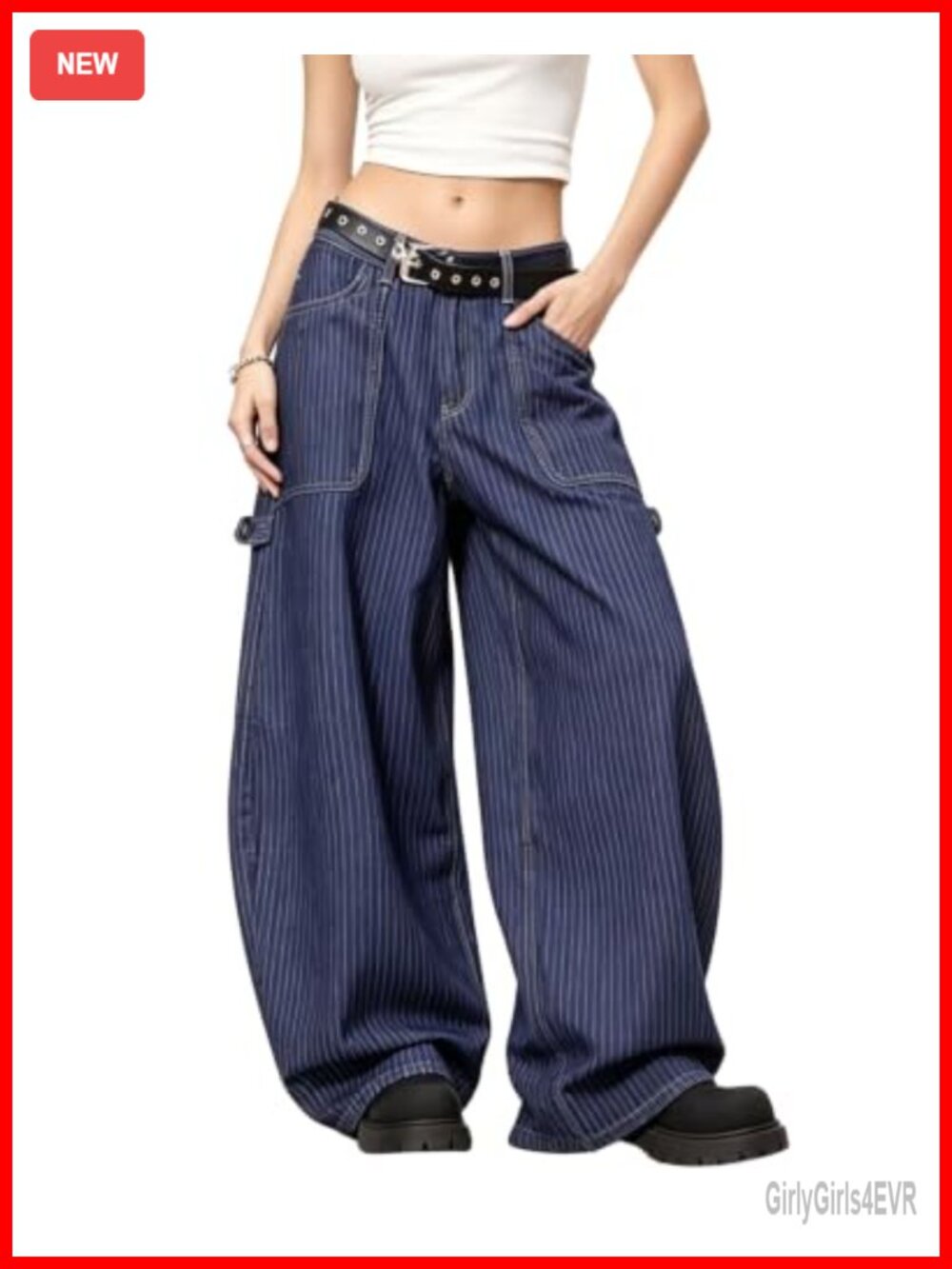 Baggy Barrel Jeans High Waisted Wide Leg Striped Denim Pants